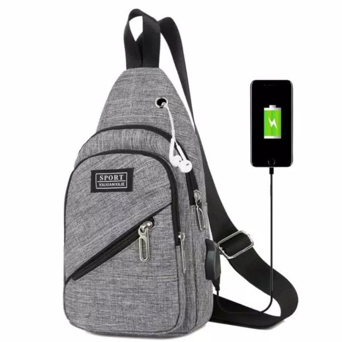 Tas Sling Bag Pria Usb Sport Casual  Tas Selempang Cowok Import