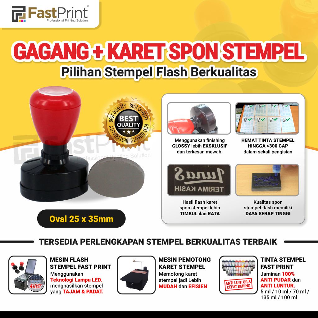 Gagang Plus Karet Spon Potongan Stempel Flash Oval Ukuran 25X35 MM