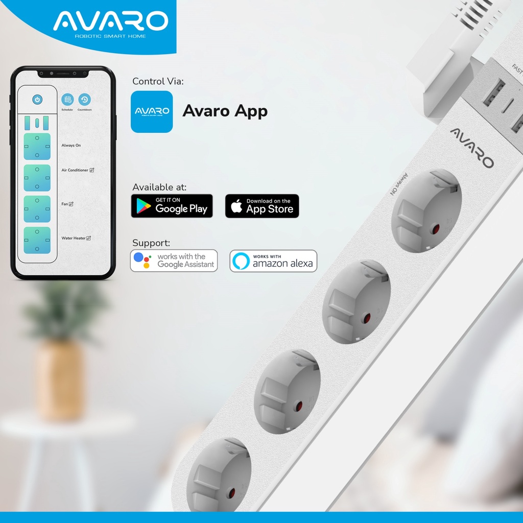 AVARO Smart Extention Power Strip Stop Kontak Wifi IoT Smart Home