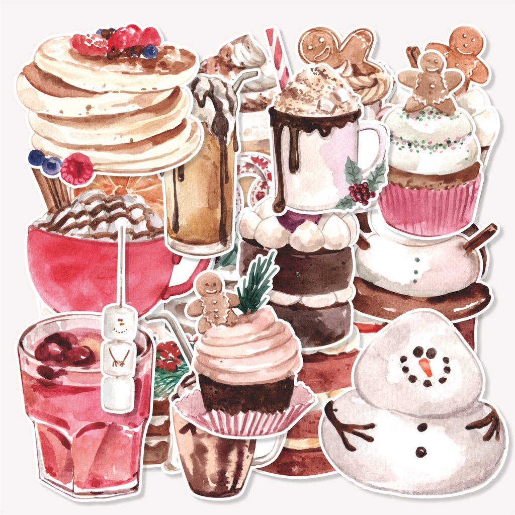 

( 20 pcs )stiker satuan random tema WINTER SWEET-watercolor/murah/stiker buku lucu