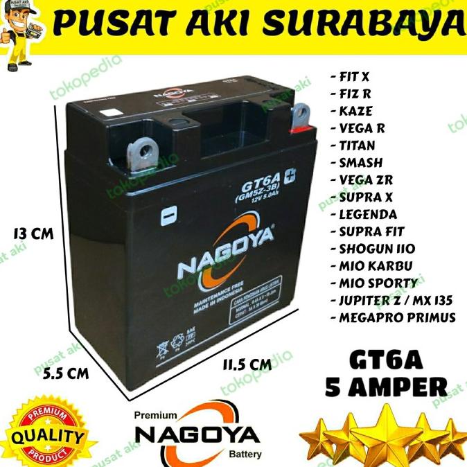 Nagoya Gt6A 5 Amper Accu Kering Berkualitas Untuk Motor Fit X Fiz R Debezzz