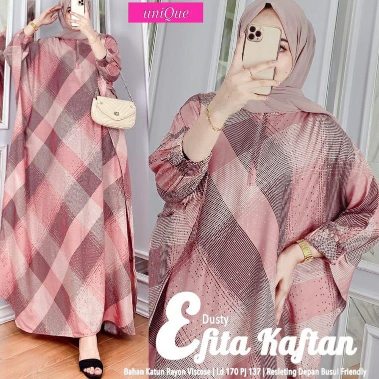 HARGA TERMURAAH Efita Kaftan Unique Jumbo Busui Resleting Depan Kain Rayon Premium Tebal