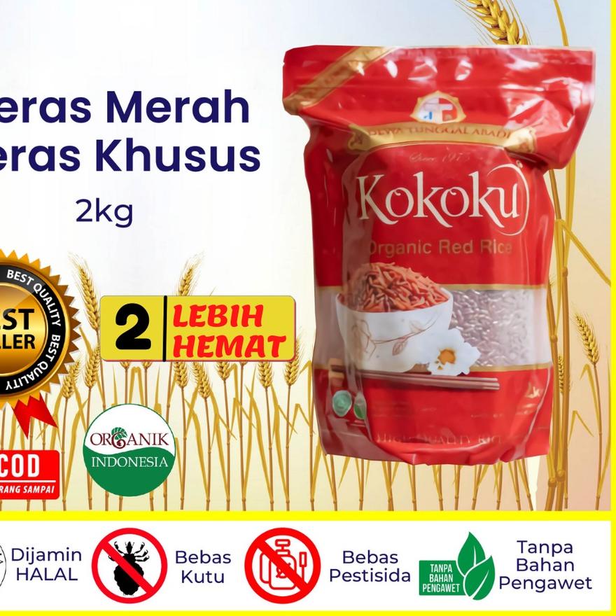 

▼ Beras Online - Beras Merah ORGANIC 2kg Vacuum Kokoku HALAL ✹