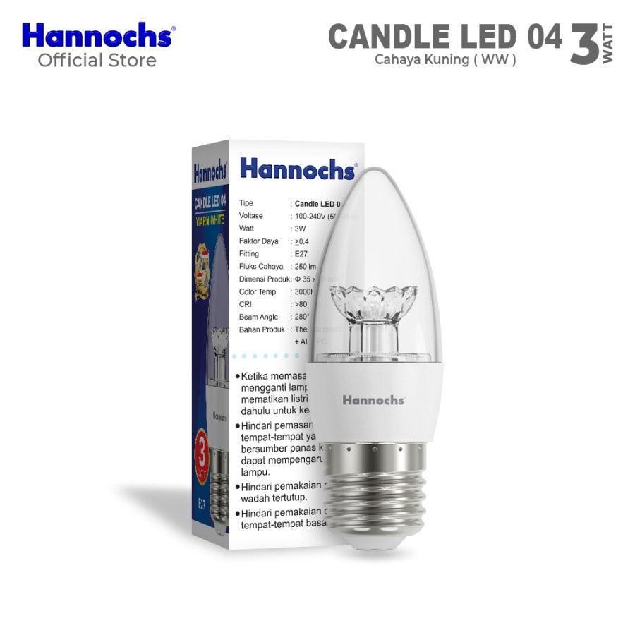 Lampu LED hannochs candle 04 3w 3 watt e27 warm white cahaya kuning