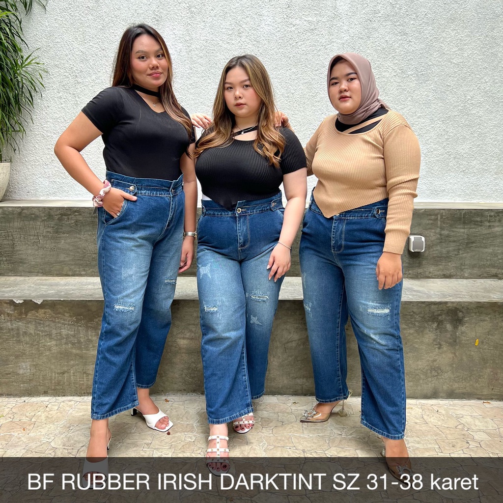 CELANA JEANS WANITA UKURAN NORMAL &amp; JUMBO BF RUBBER IRISH SERIES