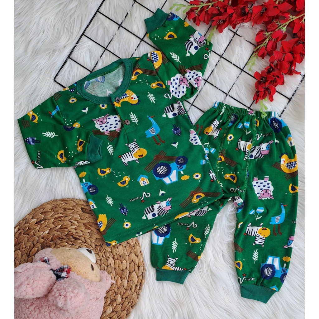 stelan baju bayi laki laki perempuan lucu murah motif PRINTING DOMBA (PANJANG) KANCING WANGKI celana pampers 3-18 bulan