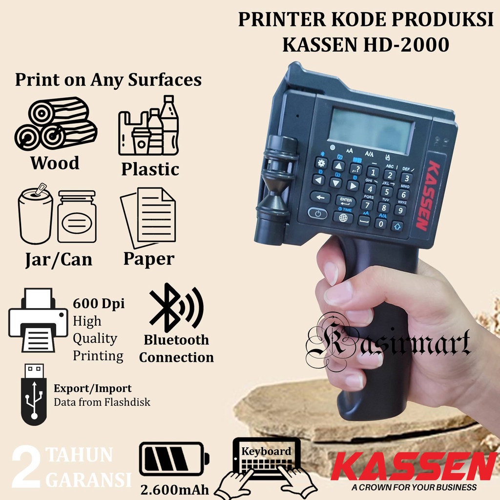 KASSEN HD2000 EXPIRY DATE HANDHELD PORTABLE INKJET PRINTER HD 2000 MESIN PENCETAK TANGGAL PRODUKSI EXPIRED DATE