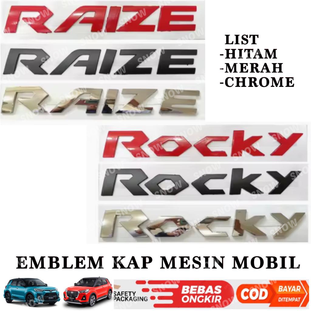 Emblem Kap Mesin Mobil Raize Rocky 2021 2023 2024 Hitam Chrome Merah