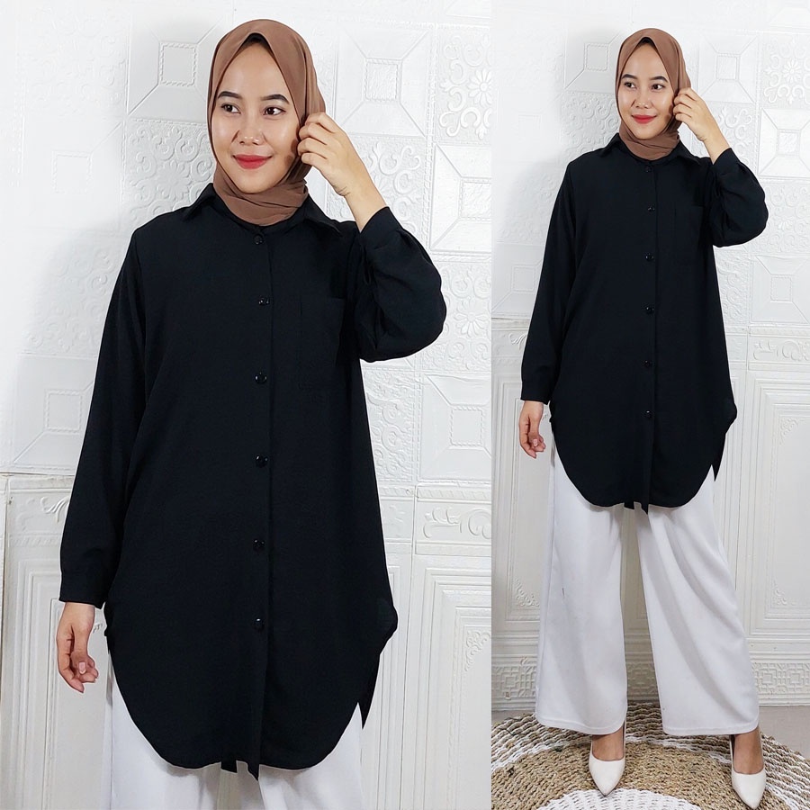 CARLINA PREMIUM KEMEJA CRINGKLE AIR FLOW ANSYA TOP WANITA PANJANG