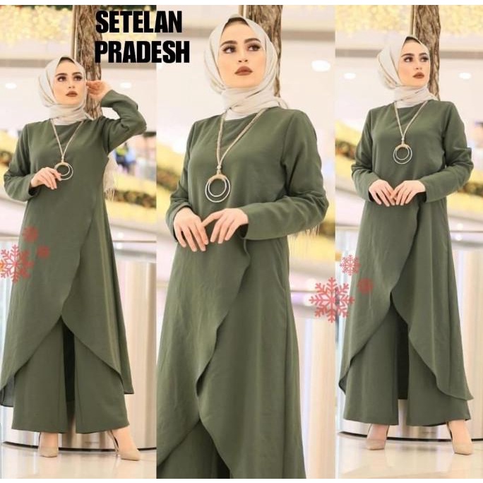 Setelan Celana Wanita Set Kulot Stelan Baju Tunik Muslim Panjang Polos