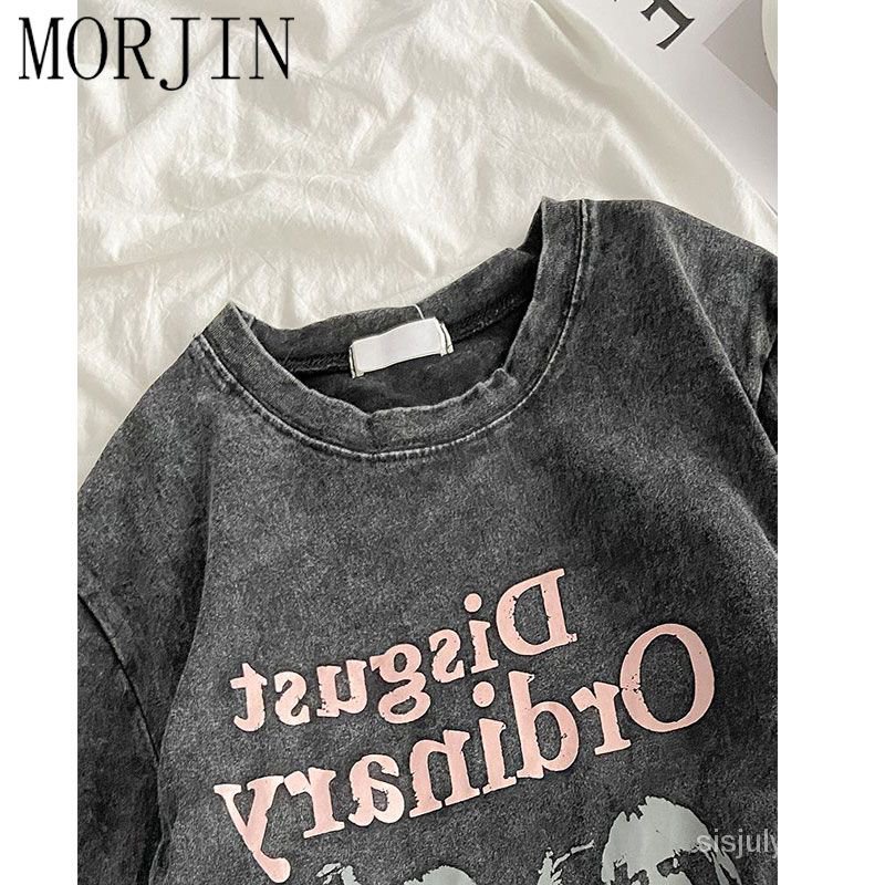 [✅BISA COD] #Sisjuly# Kaos oblong wanita Amerika Y2K lengan pendek vintage do-over huruf do-over wan