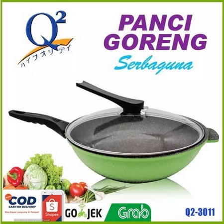 Panci Goreng Tutup Kaca Q2 3011 / bahan marble anti lengket kualitas premium tebal / anti gores / pa