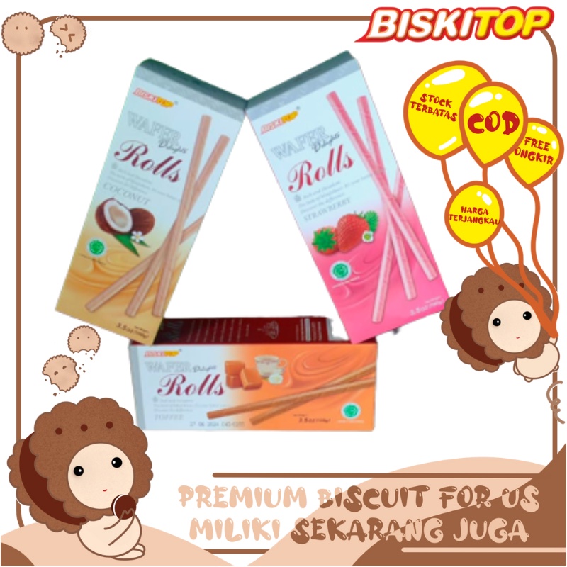 

BISKITOP - WAFFER DELIGHTS ROLLS BOX 100g Biskuit Anak Dewasa Enak Renyah Biscuit Stik Rasa Sayuran Coklat Kelapa Stawberry