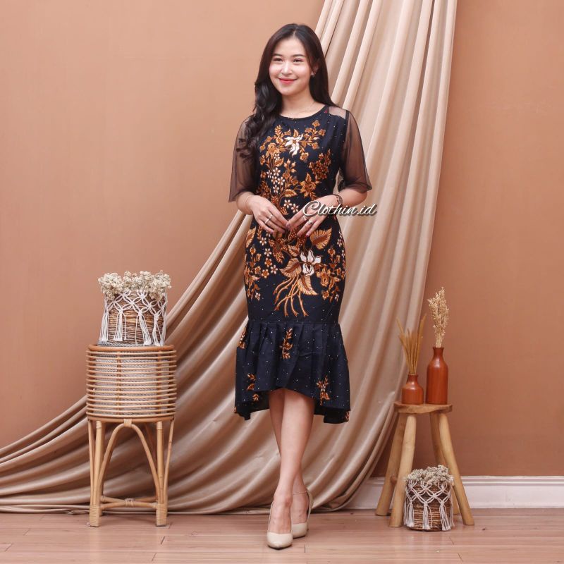 dress pesta kalina - dress batik pesta modern - dress kekinian - dress kondangan