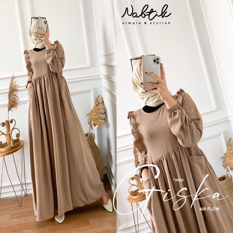READY STOCK Gamis Giska crinkle airflow lavender coksu cream biru denim caramel kunyit hitam army hi