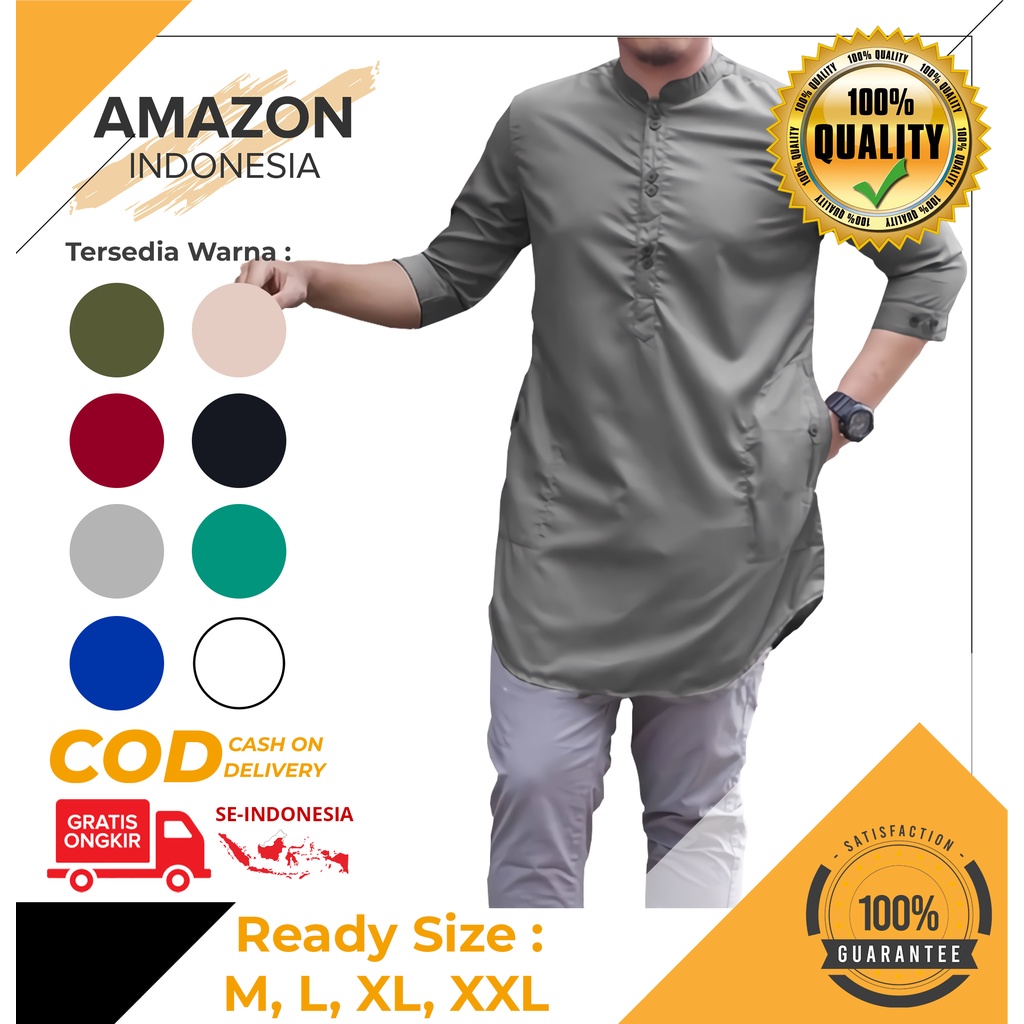 BAJU KOKO PRIA MUSLIM WARNA ABU-ABU BAHAN TOYOBO PREMIUM LENGAN 3/4 HIGH QUALITY BAGUS MURAH IMPORT