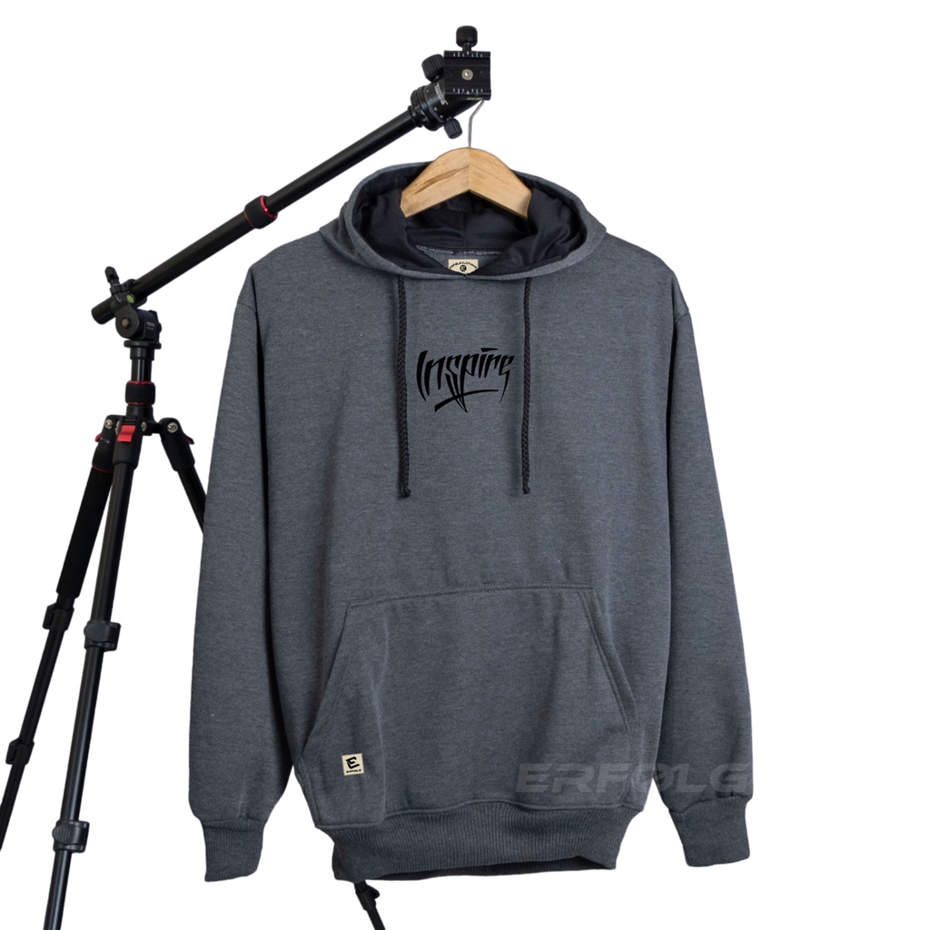 Erfolg Offiziell Sweater Hoodie Pria Wanita Unisex Hitam Basic Screen Printing Insping Motif Timbul Warna Abu Paralon Bahan Katun Fleece Tebal Sweter Hodie Jumper Abu Denim Series M L XL XXL Branded