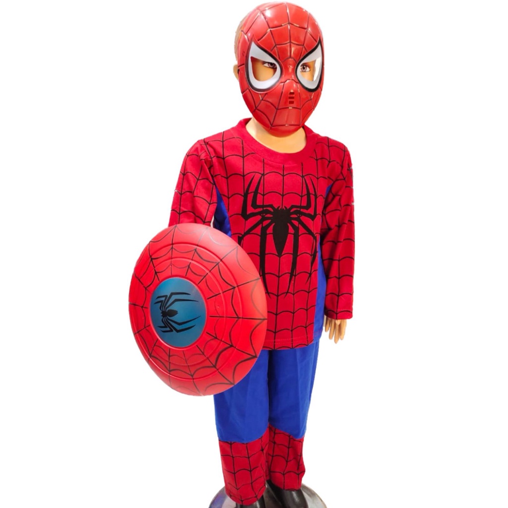 Pakaian Set Lengkap Spidermen Baju Setelan Anak Laki-Laki Lengan Panjang Bertopeng