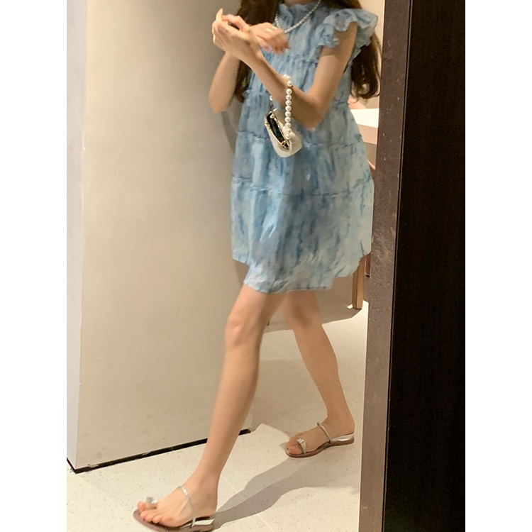 Red Temperamen ceruk manis rok sifon lucu desain musim panas rok A-line longgar dan tipis gaun kecil perempuan