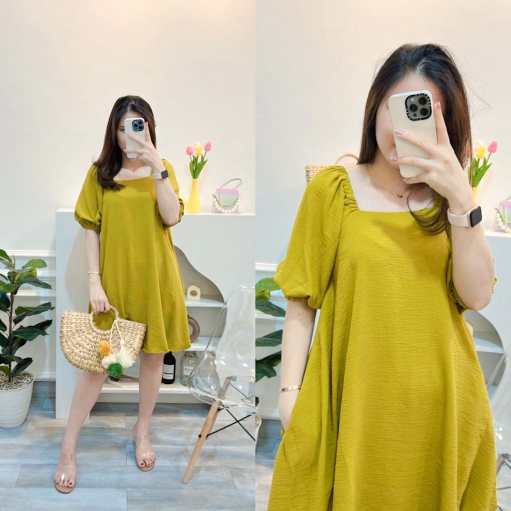 Basic id fashion Mini Dres  ayu / Dres wanita crinkle airflow / Dres korean style