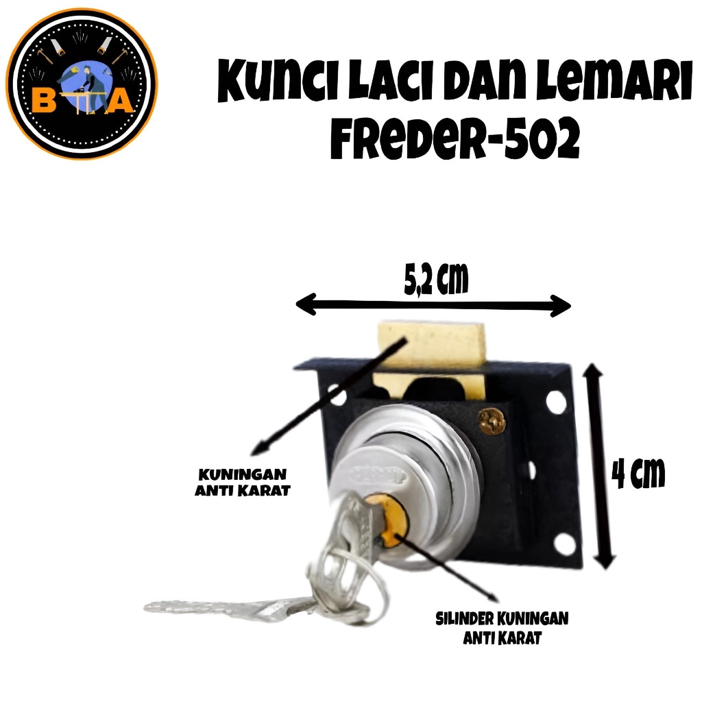 Kunci Laci FREDER 502 // Besar 22 mm Punggung Hitam // Kunci Model 808 Besar // Kunci Lemari 22mm