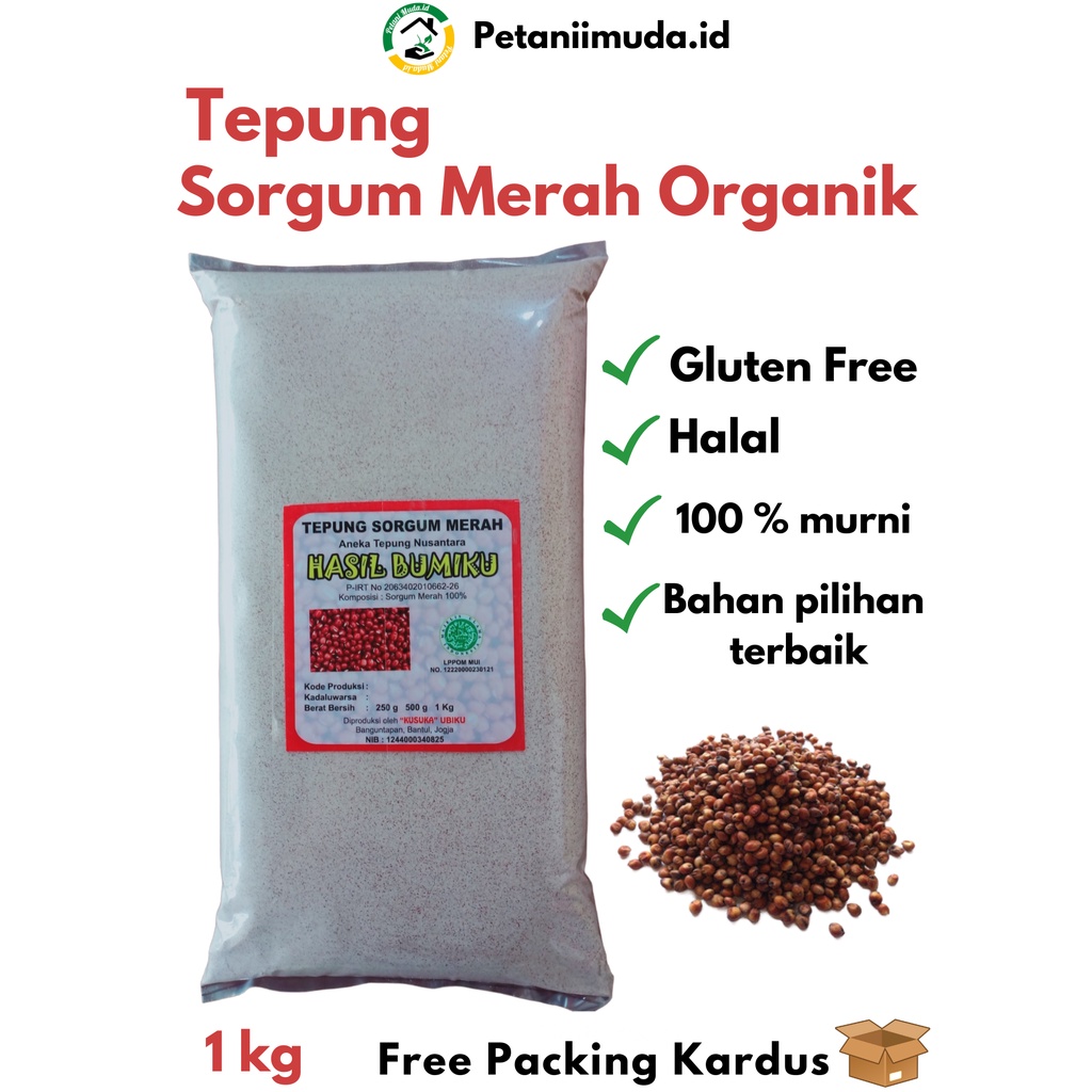 Tepung Sorgum Merah kemasan 1 KG/Tepung CANTEL kemasan 1 KG/Tepung Beras Sorgum Merah kemasan 1 KG/T