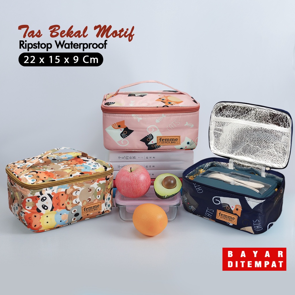 tas bekal motif lucu lunch bag anti air tas bekal waterproof inner alluminium foil tas bekal anak sekolah