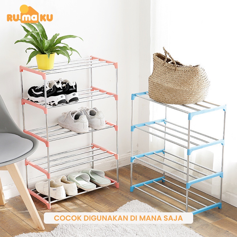 Rumaku Rak Sepatu Sandal Minimalis 5 Susun Serbaguna Stainless Steel