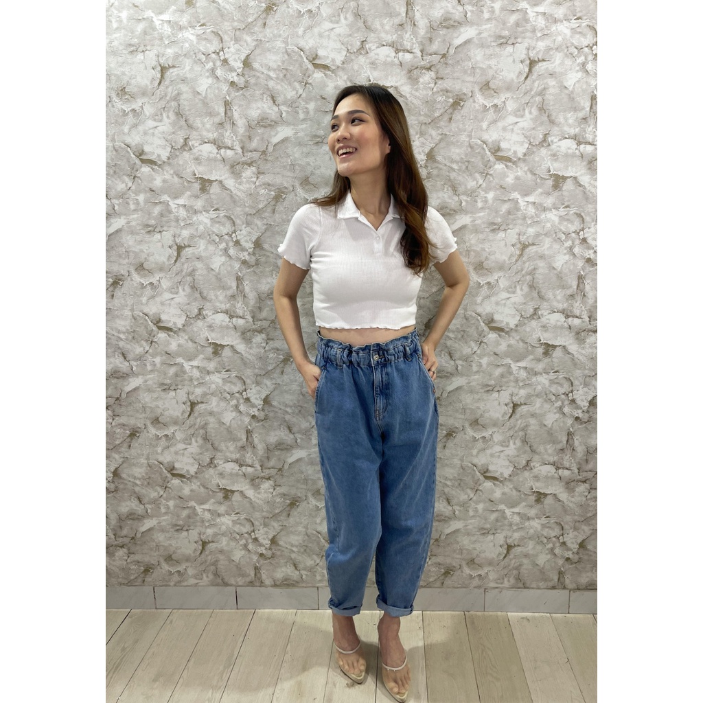 MODAVIE - CHERISH CROPTOP Korean Crop Top Kerah Unfinished Wanita