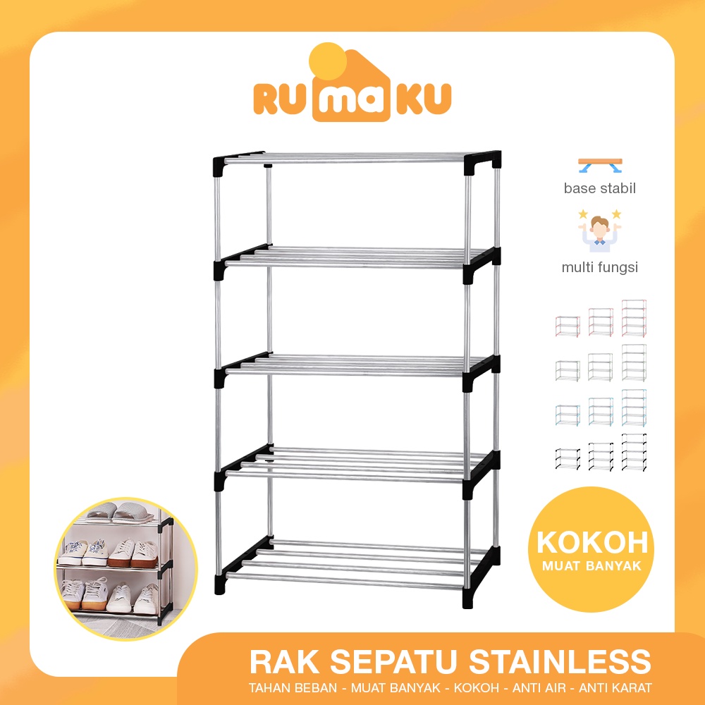 Rumaku Rak Sepatu Sandal Minimalis 5 Susun Serbaguna Stainless Steel