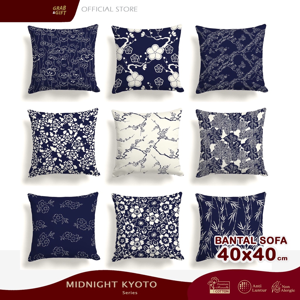 Bantal Sofa Print Motif Pattern Midnight Navy Kyoto 40x40 cm Grabandgift