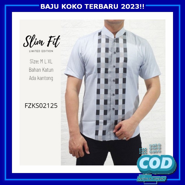 Baju Koko Pria Lengan Panjang Terbaru 2023 Pakaian Lebaran Lengan Pendek Muslim Dewasa Kemeja Kekini