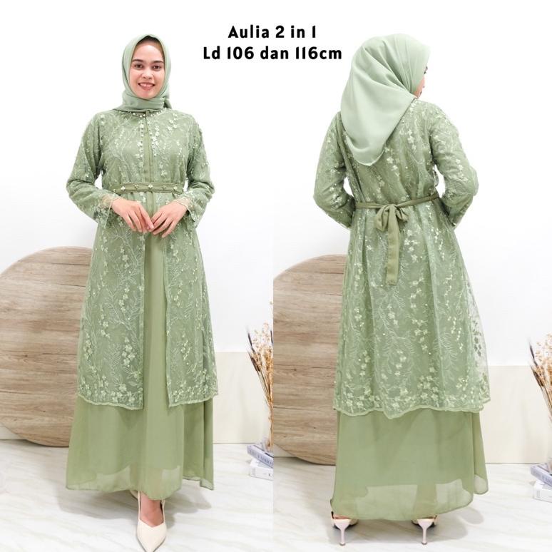 HARGA BERSAHABAT Aulia 2in1 maxi dress outer/tule mutiara outer/ rompi kondangan/ gamis tulle mutiar
