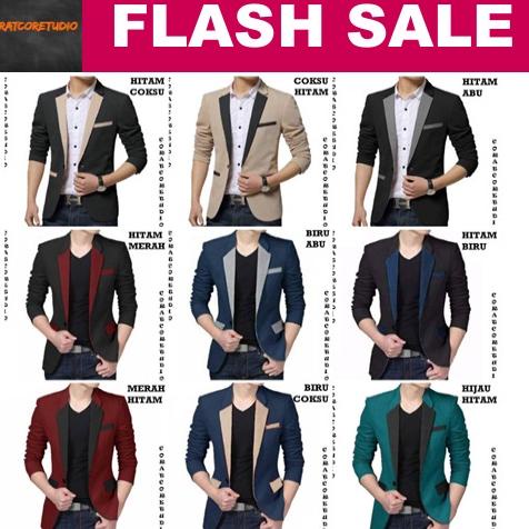 MENARIK 19 WARNA Jas Blazer Pria Cowok Laki Polos Kantor Kerja Saku HITAM ABU BIRU MERAH HIJAU COKLA