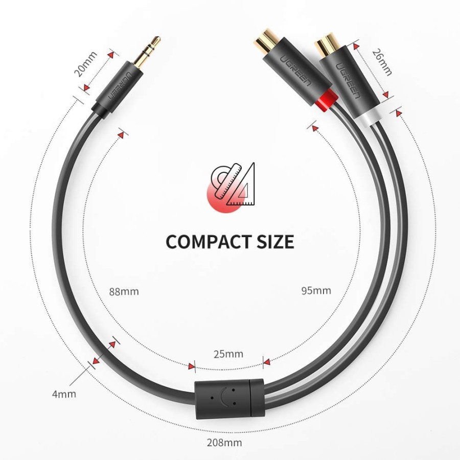 Kabel Aux to Rca Female UGREEN Splitter Y Aux 3.5mm to 2 Rca Ori