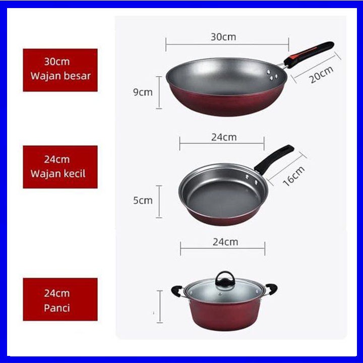GM Bear Panci Set Wajan Penggorengan isi 3 Pcs 1090- Set Panci