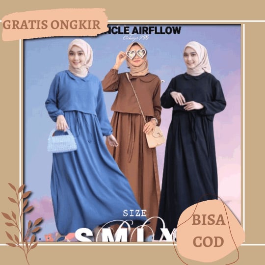 Gamis Ceruty Baby Doll Full Furring Mix Payet Premium / Aira Dress / Kancing Belakang Aksen Rempel D