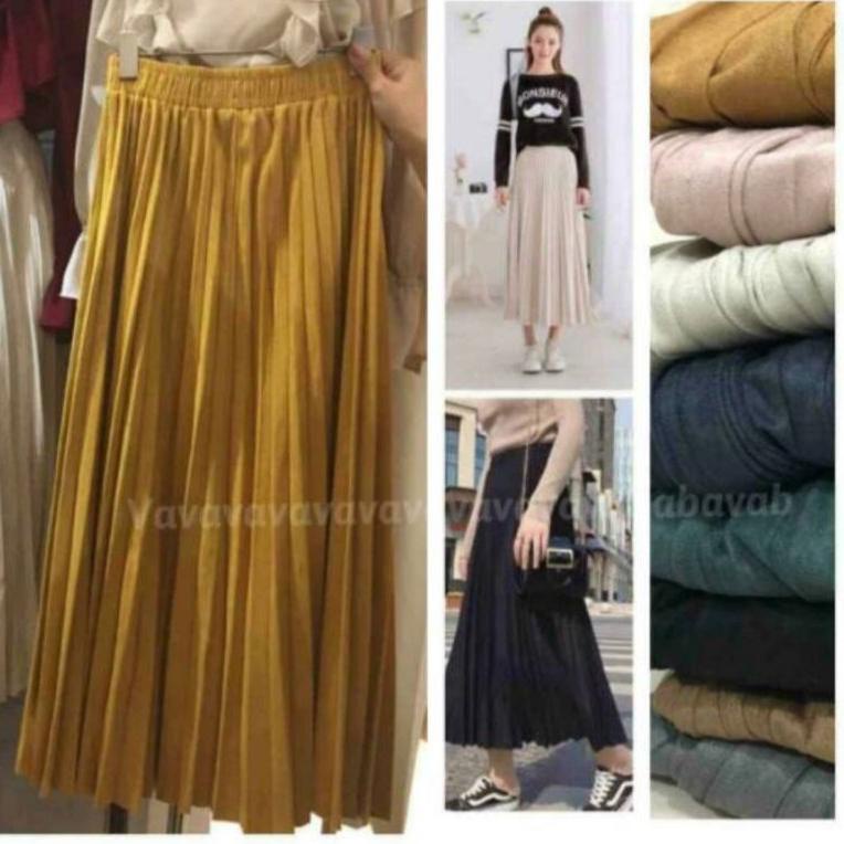 TERBARU Rok prisket suede LONDON GIRL import panjang 80cm & 95cm | rok prisket suede hitam coksu nav