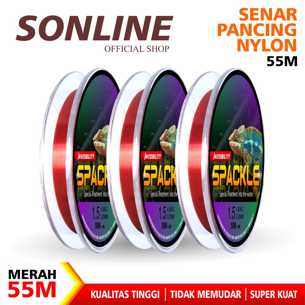 SONLINE Senar Pancing Warna Merah Nilon Garis Fishing Line Memancing Garis Sub Utama Senar Pancing Ikan Line Fishing Spackle Bunglon Senar Pancing Nilon Senar Titik Tak Terlihat Garis Invisible Line Nylon