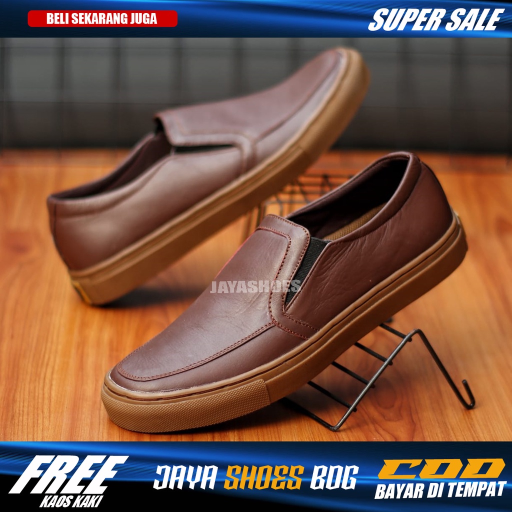 MANJI Sepatu Casual Formal Pria Hitam Kulit Asli Original Kerja Kantor Cowok Murah Sepatu Slop