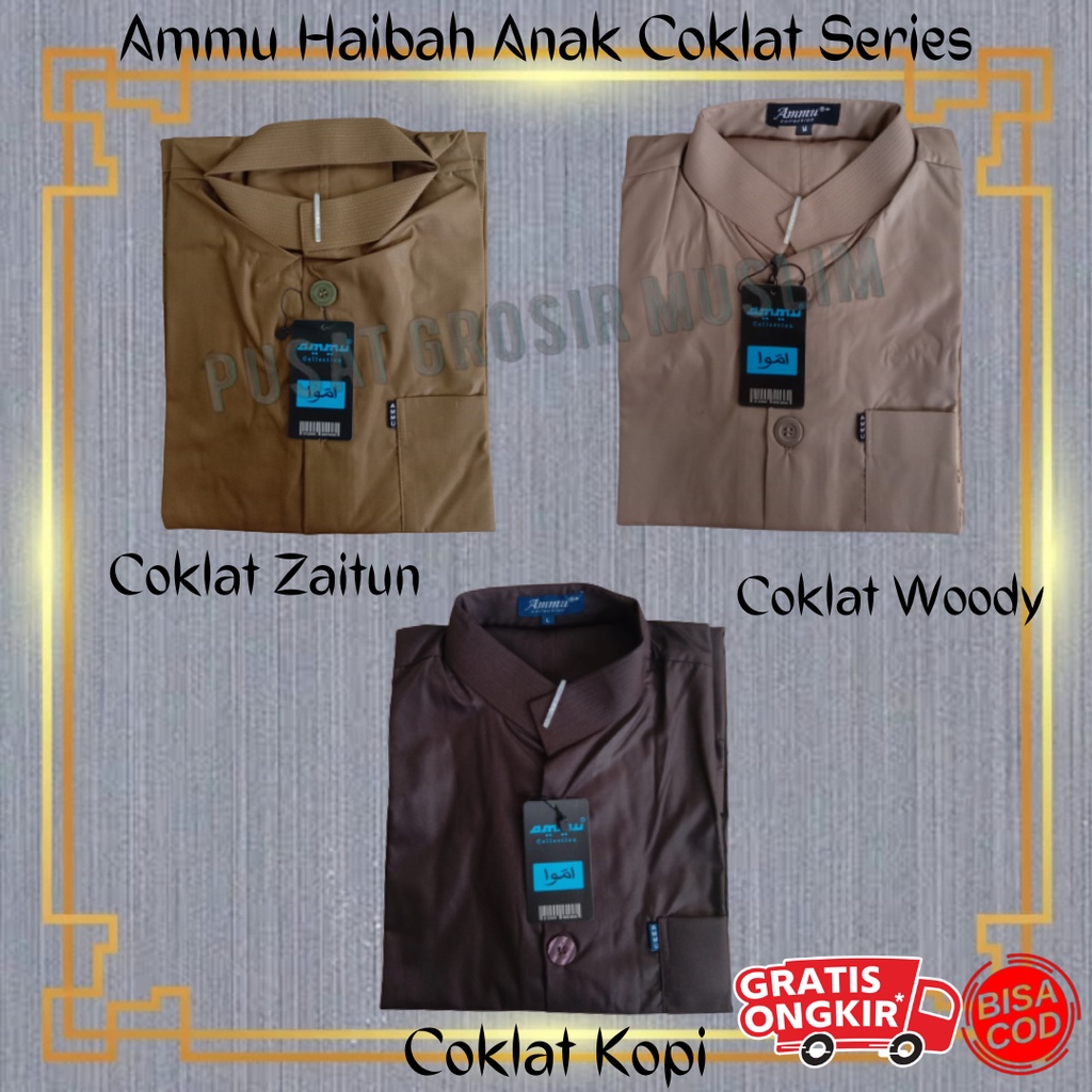 Baju Koko Ammu Kerah Haibah Anak Ukuran Size 6-10 Coklat Series Termurah!!!