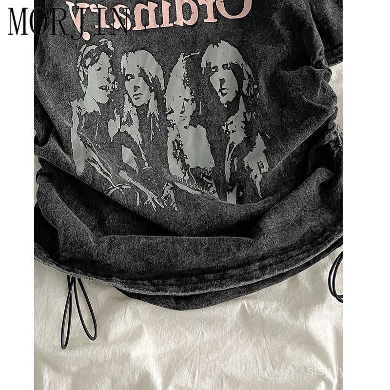 [✅BISA COD] #Sisjuly# Kaos oblong wanita Amerika Y2K lengan pendek vintage do-over huruf do-over wan