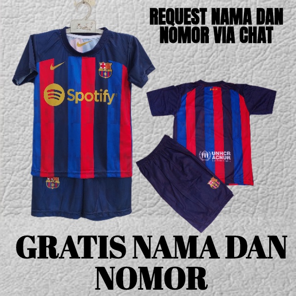 JERSEY BAJU BOLA ANAK BARCELONA/SETELAN BAJU KAOS BOLA ANAK PRINTING 5-12 TH