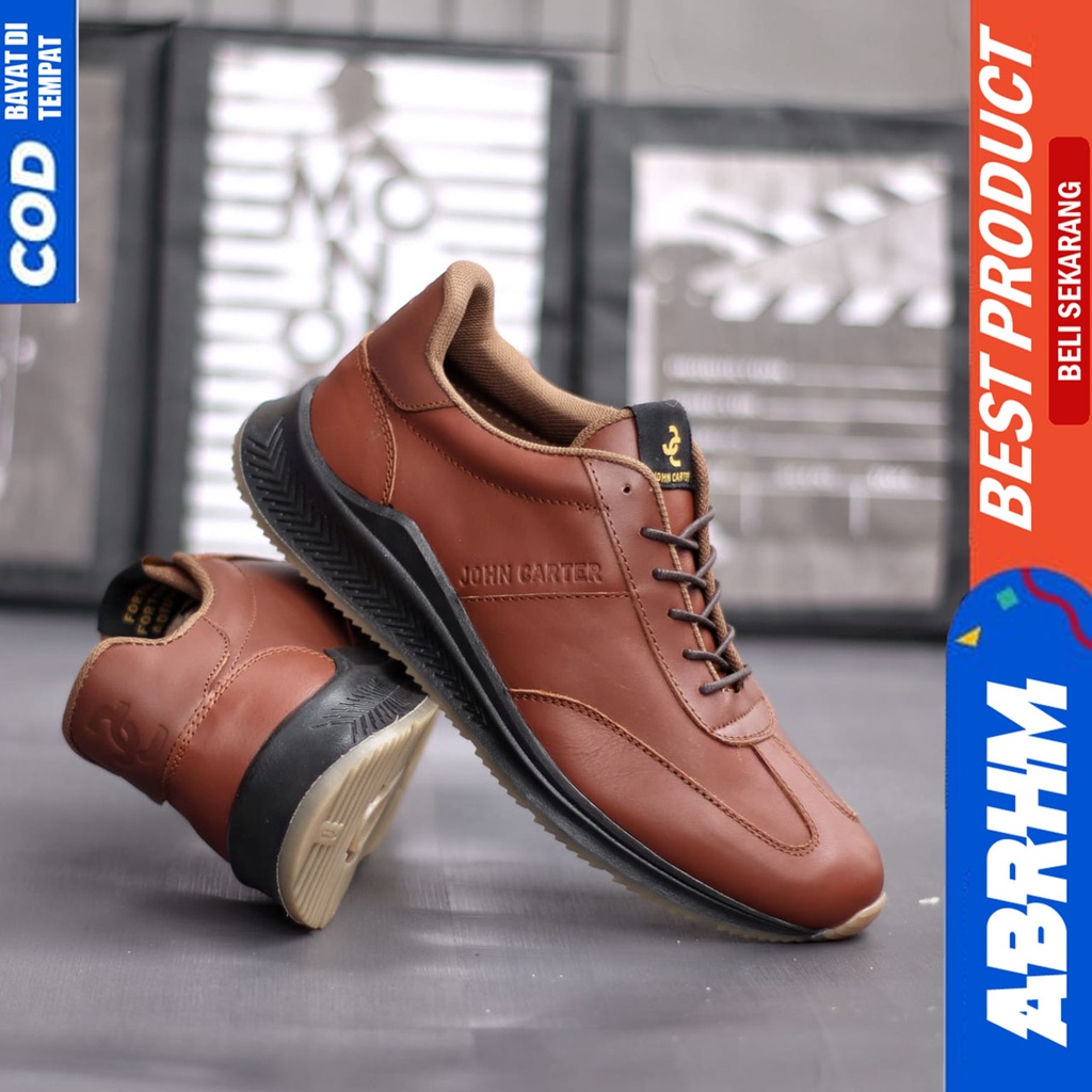 Sepatu Sneakers Casual Pria Kulit Asli Hitam Kerja Abrhm Spart