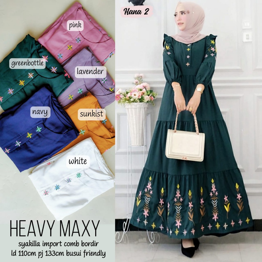 RESTOK HEAVY MAXY DRESS GAMIS RUFFLE BORDIR ORI HANA 18/3