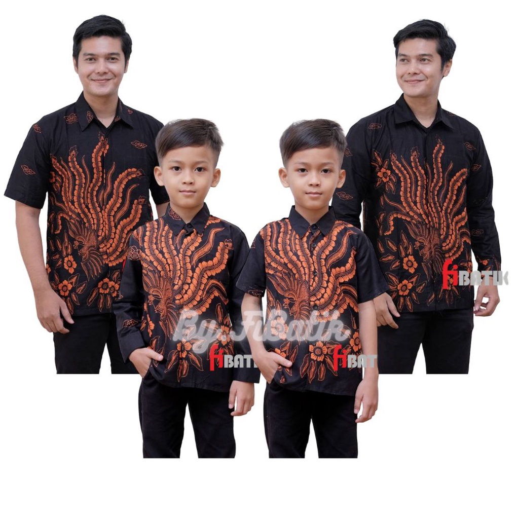 Kemeja Batik Anak Laki-laki Couple Batik Ayah Anak Lengan Panjang Dan Pendek Warna Hitam Motif Cendrawasih