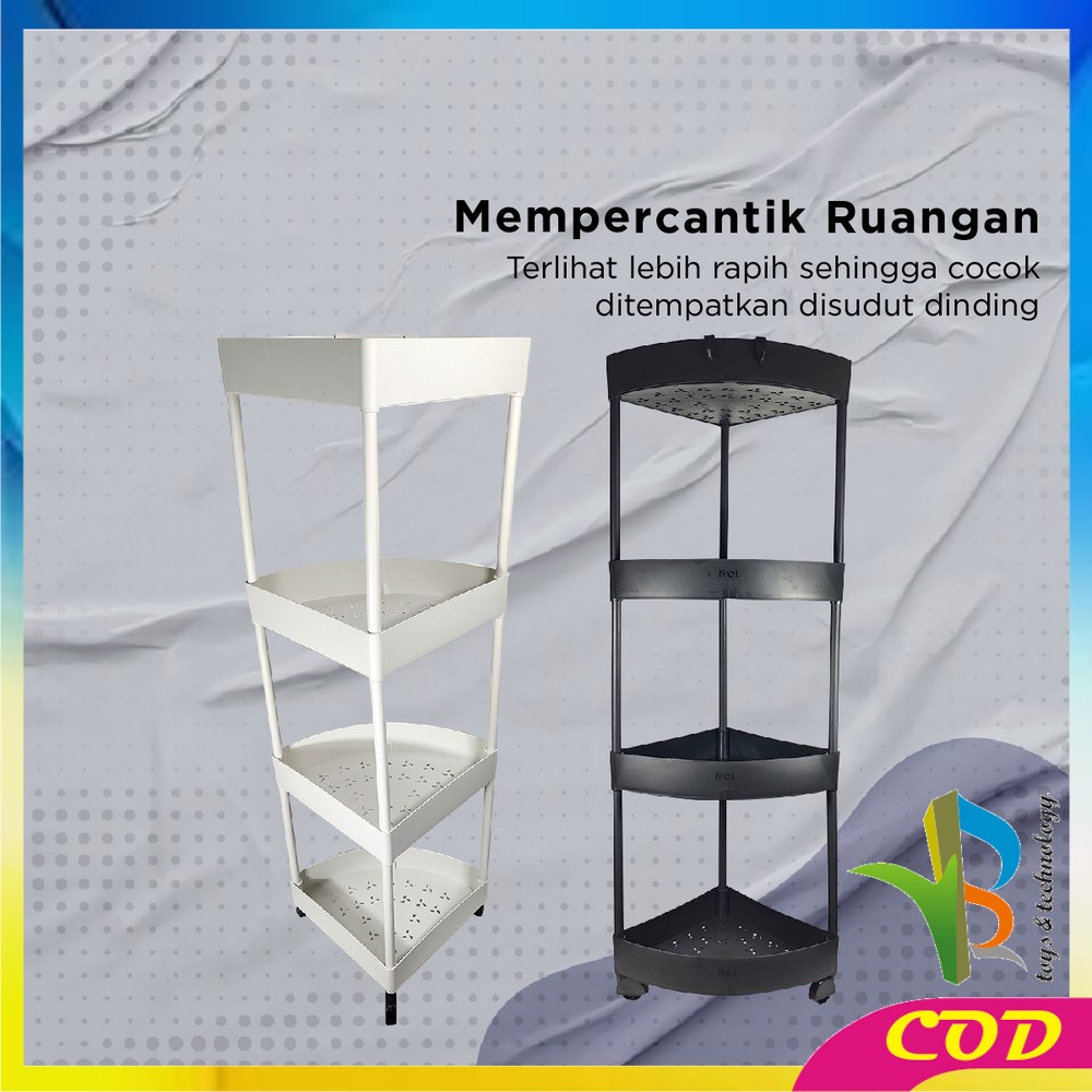 RB-C824 Rak Dapur Triangle 4 Tingkat Rak Trolley Susun Penyimpanan Serbaguna Dengan Roda / Rak Kamar Mandi Sudut Anti Air