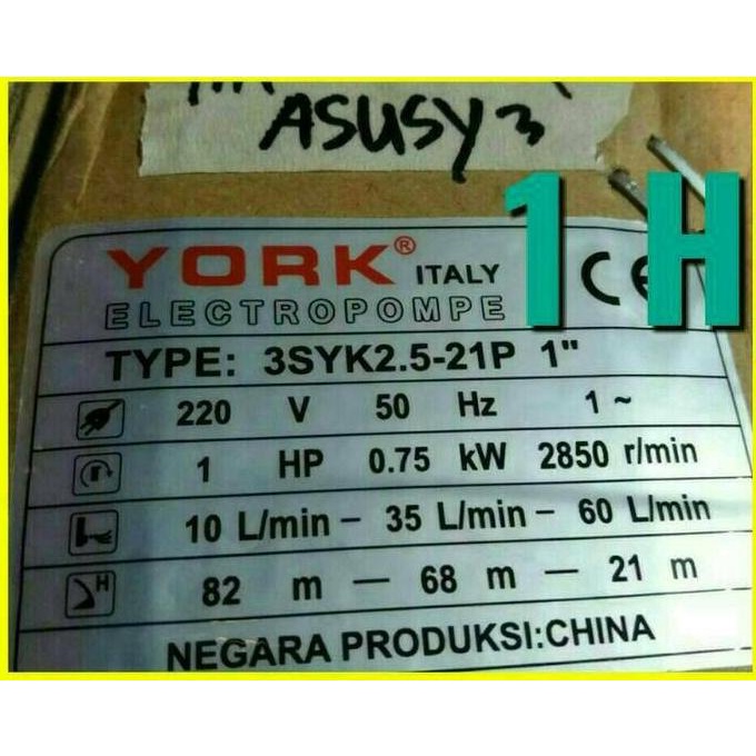 Pompa Satelit " York " 1Hp 3 Inch Celup Submersible