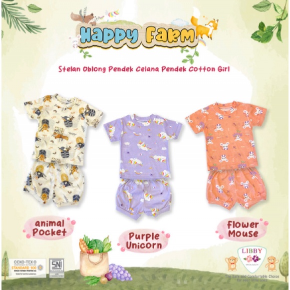 Libby Setelan Oblong Pendek Celana Pendek Happy Farm Series (3 pcs)