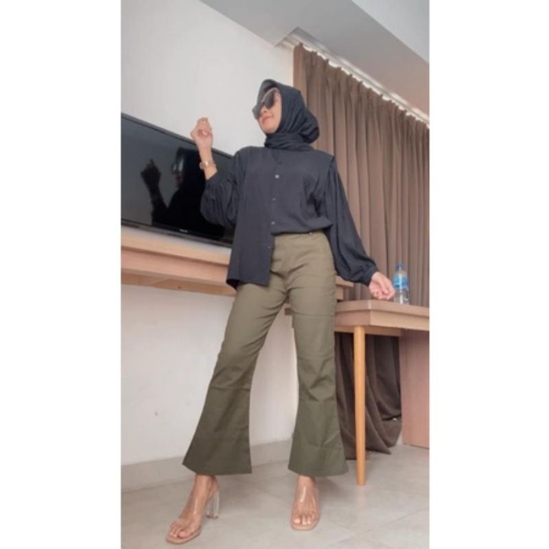 CELANA CUTBRAY BASIC PREMIUM WIDE LEG//CELANA FASHION WANITA//CELANA TERMURAH//TWILL COMBET PREMIUM